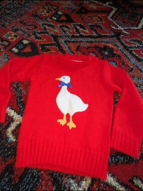 Blue Bird Red Knit Sweater with Blue Logo Tag